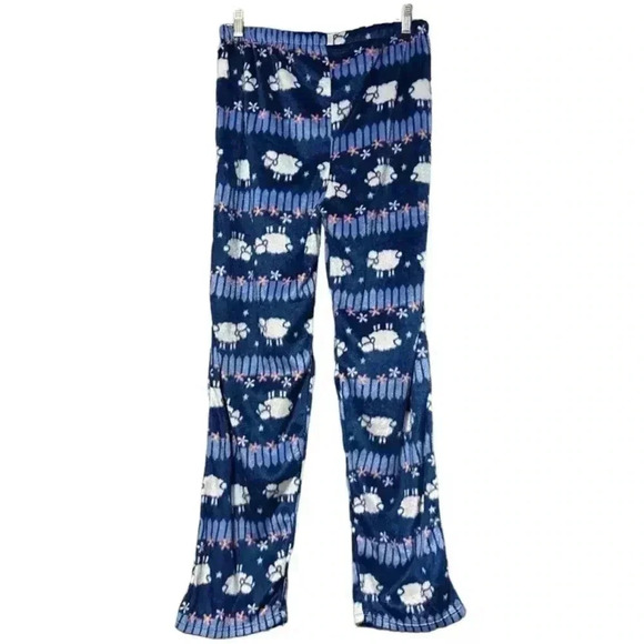 NWT! Large MAYFAIR Womens Blue Sheep Minky Fleece Lounge Pajama Pants - Picture 1 of 7